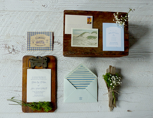 Preppy-rustic Cape Cod wedding invitation by Shindig Bespoke