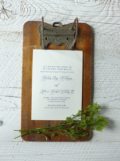 Letterpress Cape Cod wedding invitation with map watermark by Shindig Bespoke