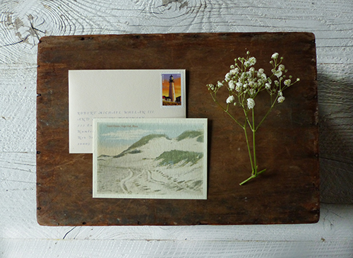 Preppy-rustic Cape Cod wedding reply card by Shindig Bespoke