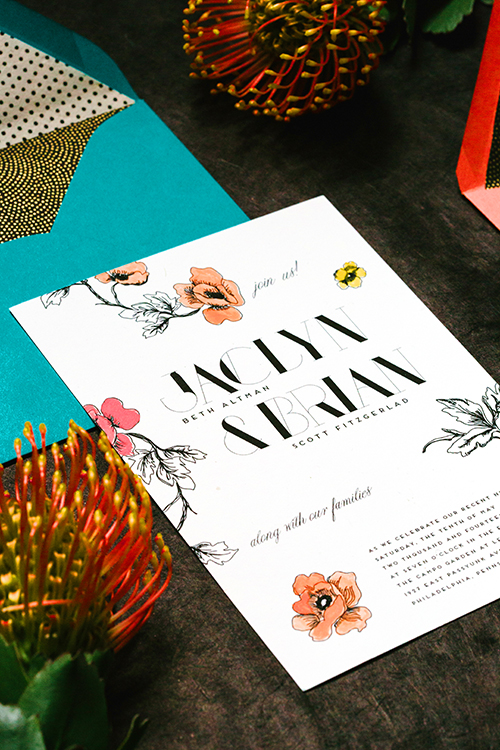 Hand painted modern floral invitation by Shindig Bespoke