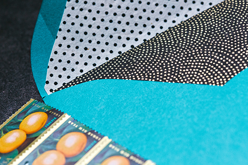 Two toned envelope liner with teal envelope by Shindig Bespoke