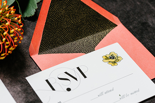 Modern hand painted floral reply card by Shindig Bespoke