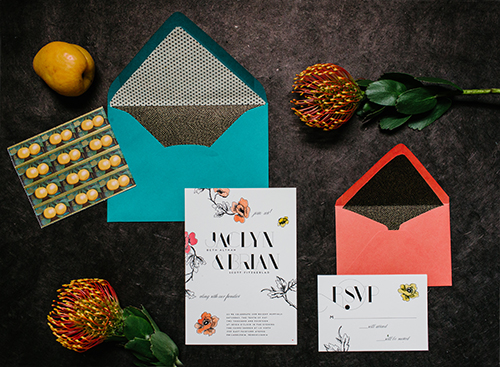 Hand painted modern floral invitation by Shindig Bespoke