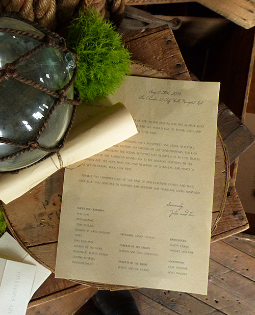 Newport Rhode Island scroll style wedding program by Shindig Bespoke