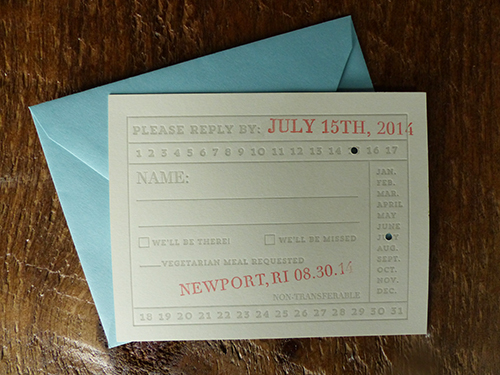Newport Rhode Island wedding invitation, ferry ticket reply card by Shindig Bespoke
