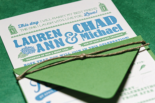 Blue and green spring wedding invitation by Shindig Bespoke