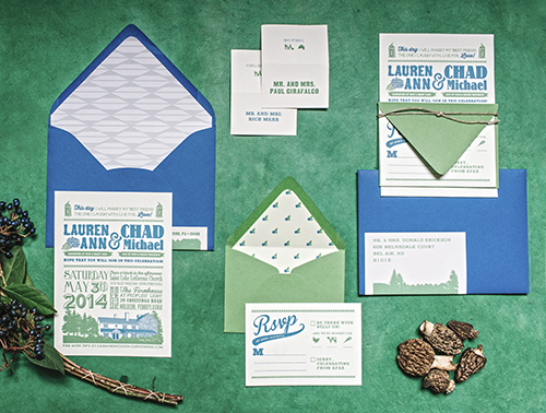 Blue and green spring wedding invitation by Shindig Bespoke