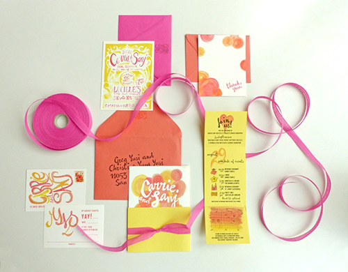 Bright and boisterous invitation for a Hindu/Catholic wedding in Omaha by Shindig Bespoke