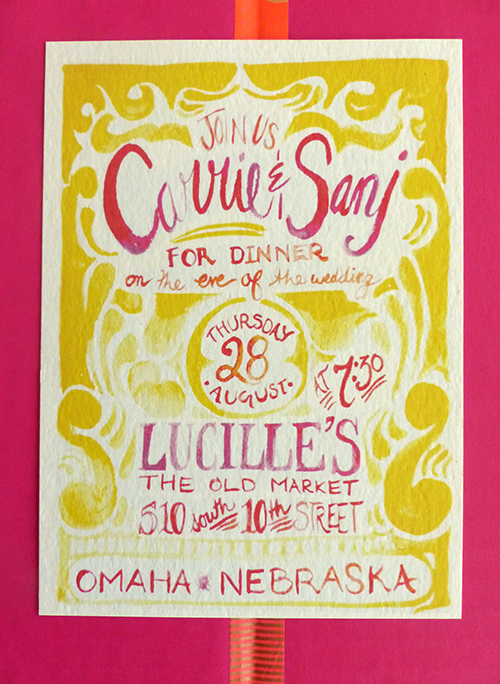 Bright and boisterous watercolor invitation for a Hindu/Catholic wedding in Omaha by Shindig Bespoke