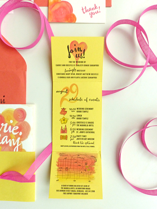 Bright and boisterous invitation for a Hindu/Catholic wedding in Omaha by Shindig Bespoke