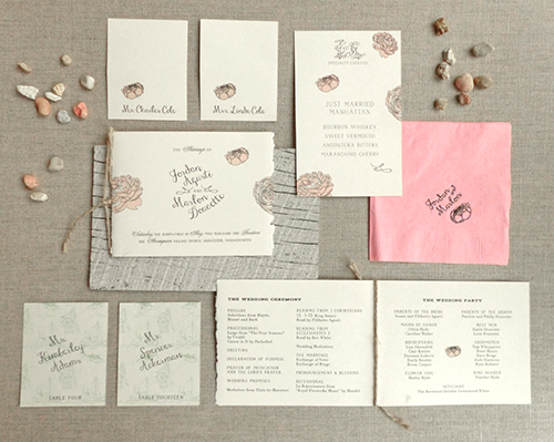 Day Of Wedding paper products with pink peonies by Shindig Bespoke