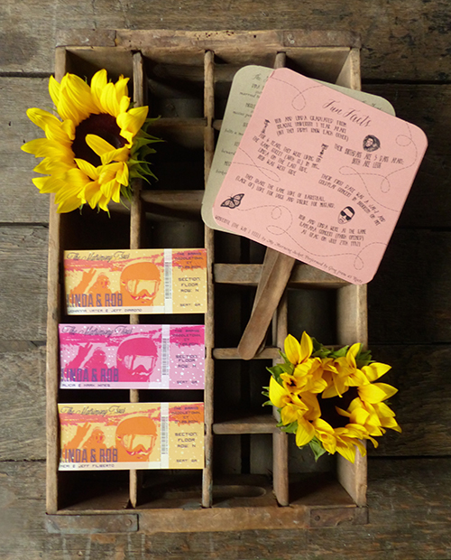 Program fans and concert ticket escort cards by Shindig Bespoke