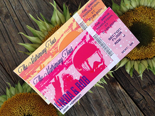Concert ticket escort cards by Shindig Bespoke