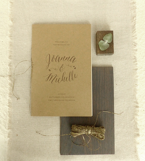 Wedding program for a vineyard wedding in the Hamptons by Shindig Bespoke. 