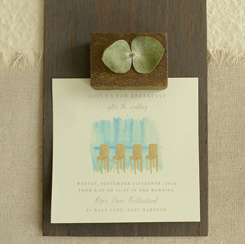 Breakfast card with watercolor illustration for a Hamptons wedding  by Shindig Bespoke. 