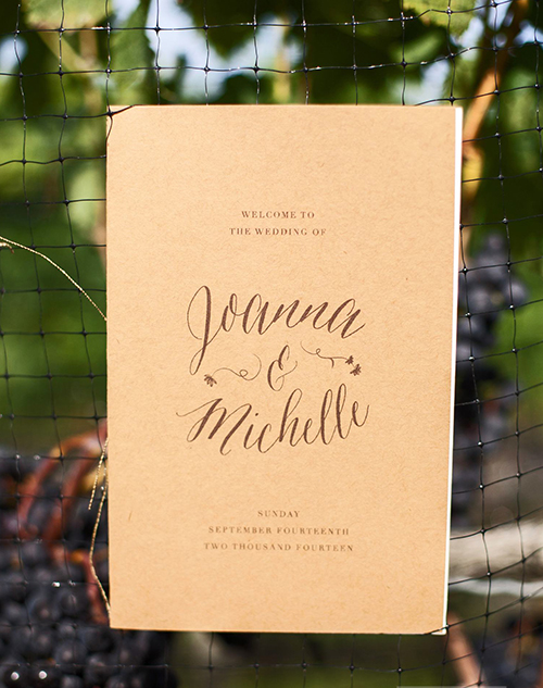 Wedding program for a vineyard wedding in the Hamptons by Shindig Bespoke. Photo by Christian Oth Studios