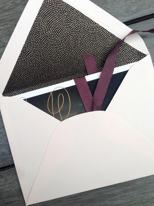 Blush Envelope with Starry Liner and Plum silk ribbon